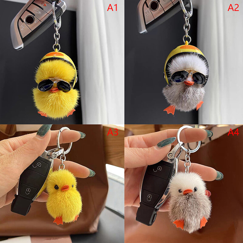 Porte-clés mignon petit canard jaune en peluche, ornements de sac de dessin animé, bibelot de voiture, jouet en peluche, accessoires de téléphone