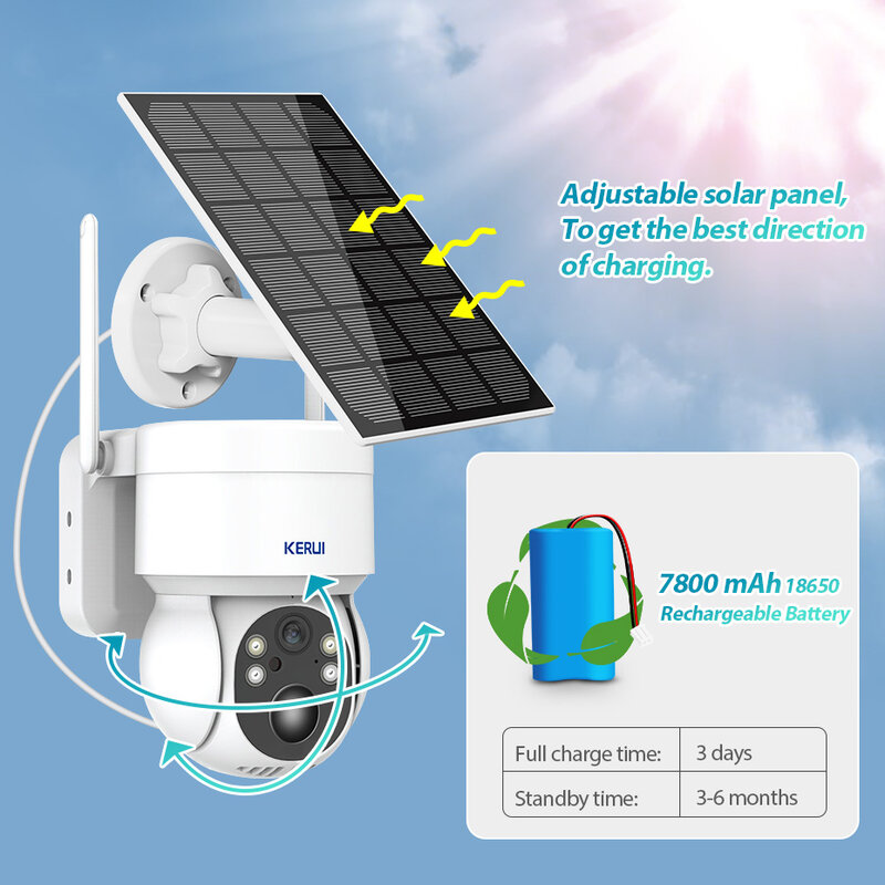 KERUI Solar IP Camera Home Security Wireless 4MP telecamera di sorveglianza esterna impermeabile PTZ Motion Detection Alarm