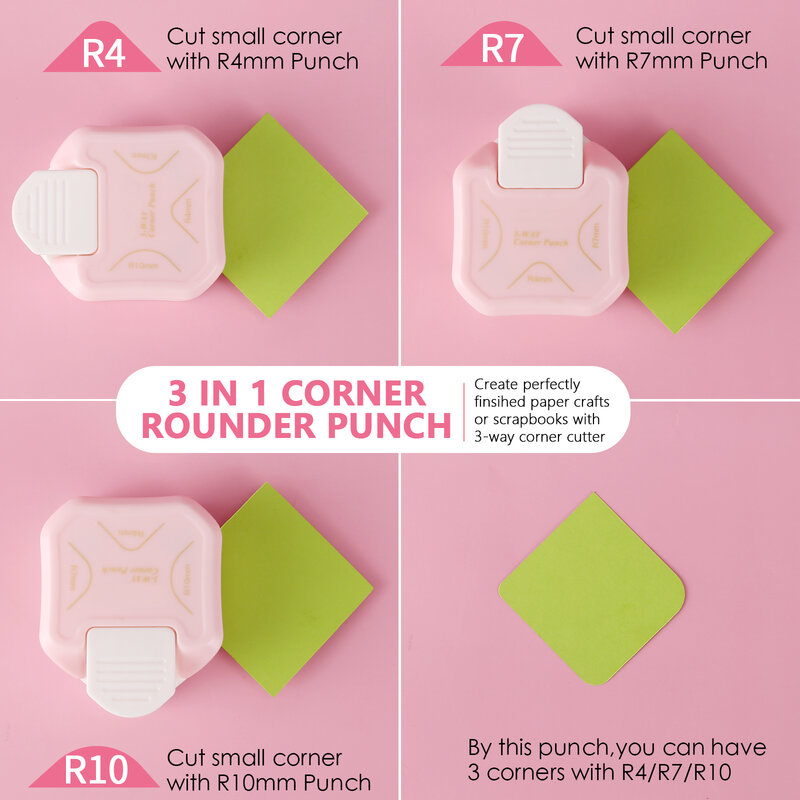 3 Way Corner Rounder Punch, 4mm, 7mm, 10mm 3 in 1 Corner Cutter for Card Making, Laminate, Cardstock, Scrapbooking