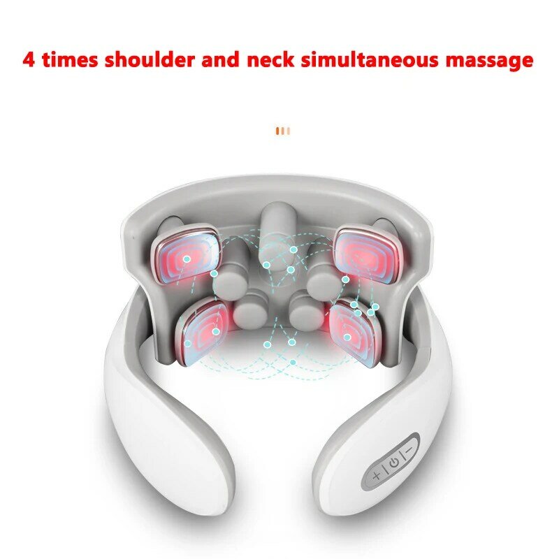 Elétrica inteligente pescoço massageador vibração pulso dispositivo cervical usb recarregável aquecimento voz pescoço volta massagem alívio da dor relaxar