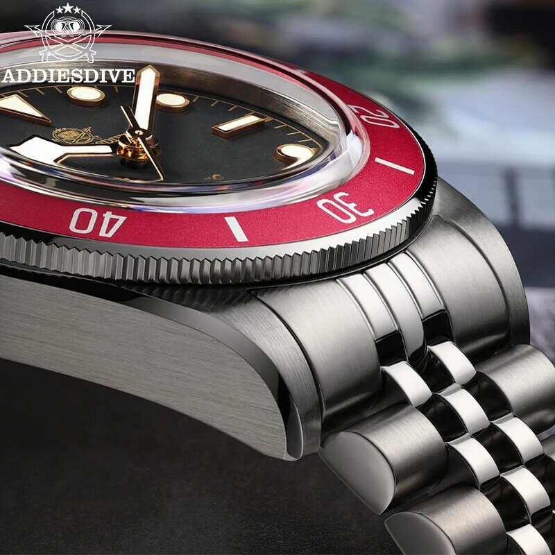 ADDIESDIVE 39mm męski automatyczny zegarek czarno-biały tarcza 20Bar Dive NH35A ruch Sapphire Super świecące zegarki mechaniczne AD2043