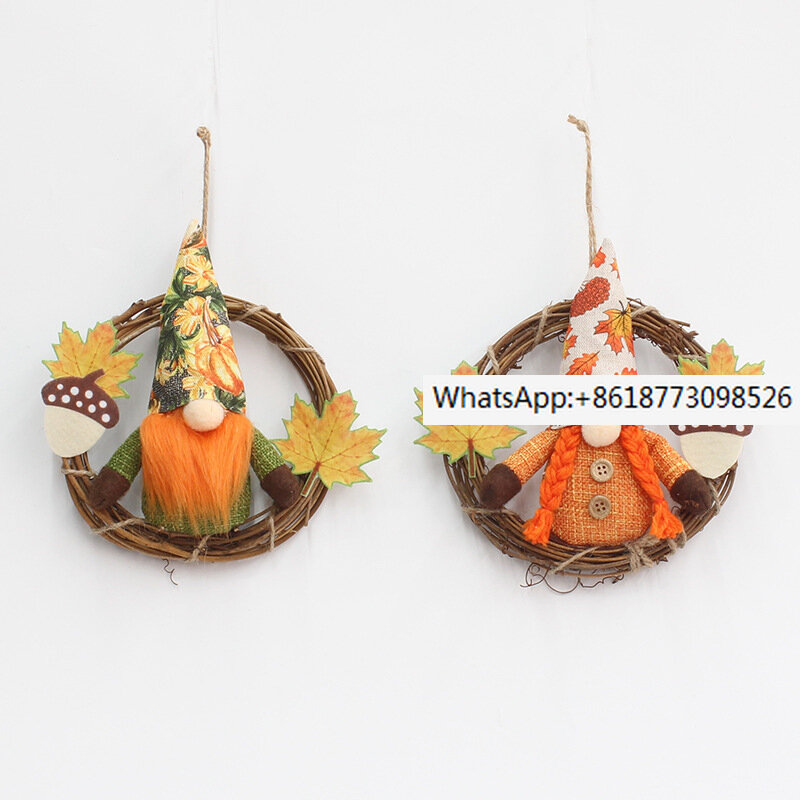 2PCS New Harvest Festival Decorative Supplies Thanksgiving Faceless Doll Maple Leaf Decorative Vine wreath Wall Hanger