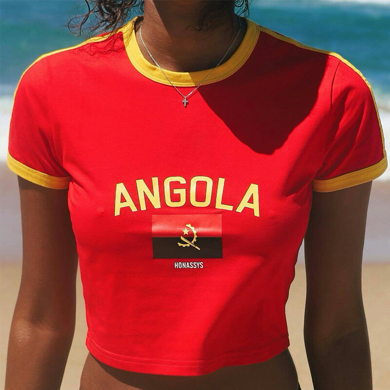 Hip-hop Harajuku Grunge angola bandiera nazionale stampa testo t-shirt Streetwear Y2k Crop top estate accogliente donne Sexy canotta