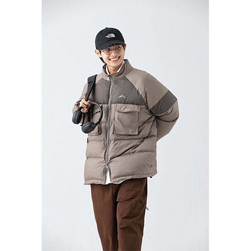 Winter Color Contrast Stitching Stand-up Collar 90 Down Jacket Day Tide Warmth Three-dimensional Multi-pocket Down Jacket Man