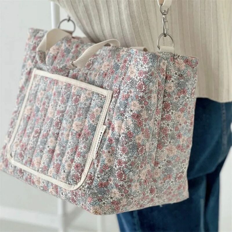 Floral Printing Mummy Baby Bag Large Capacity Cotton Diapers Stroller Bag Lightweight Multifunctional Storage Bag Mother
