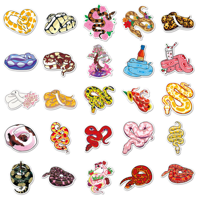 10/50 buah stiker kartun lucu hewan ular stiker bervariasi untuk anak-anak koper perjalanan Laptop telepon Notebook dekorasi stiker grafiti