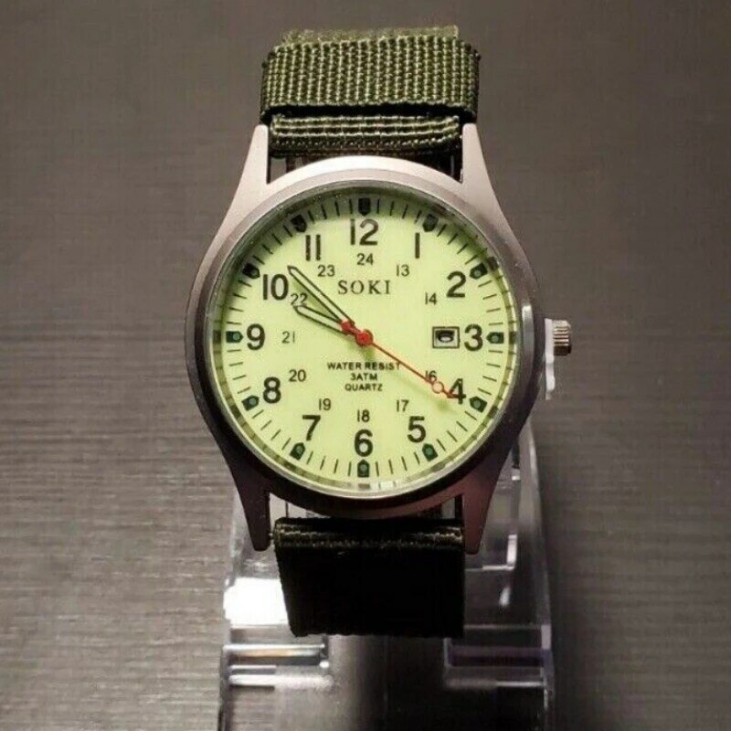 Reloj de mano luminoso para hombre, pulsera de cuarzo con fecha deportiva militar de lujo, resistente al agua, de nailon, de lona
