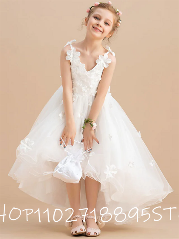 2022 Glitter Sequins Flower Girl Dress Princesa Bow Dress Girl Sleeves Girl Wedding Party Dress Vestido Primeira Comunhão