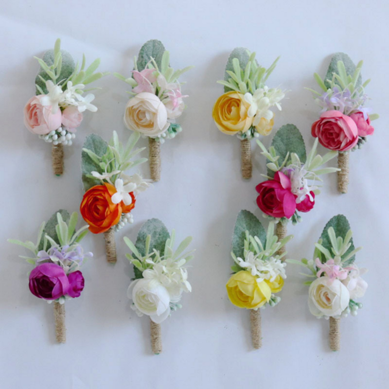 Boutonnières de mariage colorées simples pour patients, épingles de fleurs artificielles pour la cérémonie de réunion de mariage, damas d'honneur