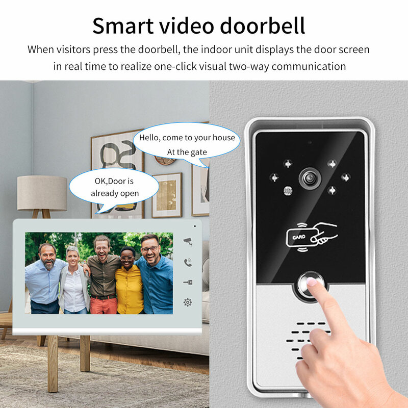 Video Intercom 7 Inch 700TVL Touch Screen Smart Video Doorphone System Doorbell Camera Door Phone for Home Apartment Visual Bell