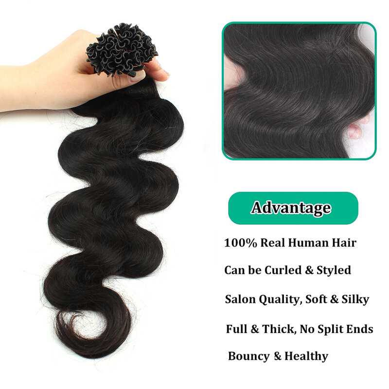Lovevol 100pcs Fusion Hair U Tip Keratin Body Wave Hair Extensions European Human Hair Pre Bonded Stick Tip Natural Remy Hair