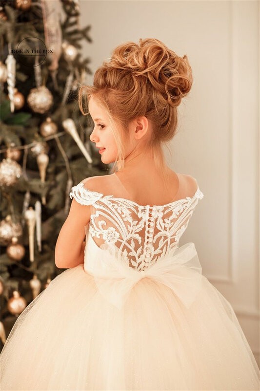 ROSEINTHBOX-Vestidos princesa florida para casamento, vestido de baile de tule para crianças, vestido de festa de aniversário, vestido de baile, 2023
