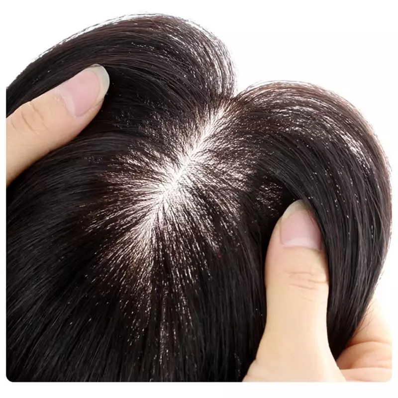 Clip in Hair Bangs Hair Natural Topper z grzywką Remy Human Hair Toppers dla kobiet Toppery z szwajcarską koronkową podstawą
