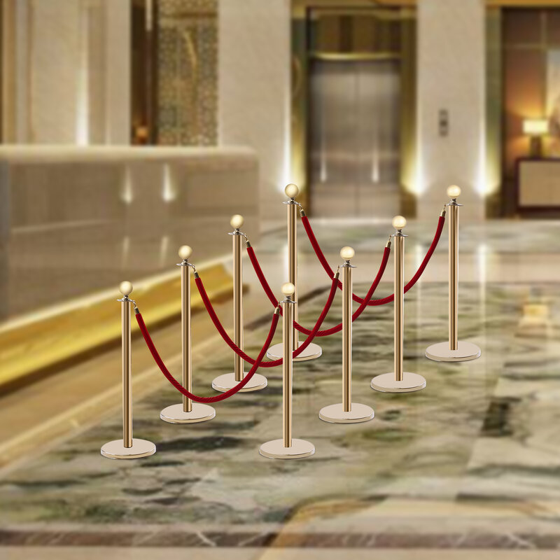 39.27 Inch Gold Crowd Control Stanchion Posts Queue Red Velvet Rope Line Barriers with Stable Base for Stadium