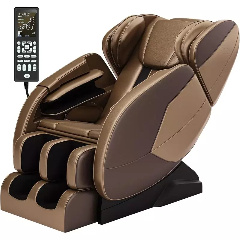 Full Body Zero Gravity Massage Chair, Brown and Gold