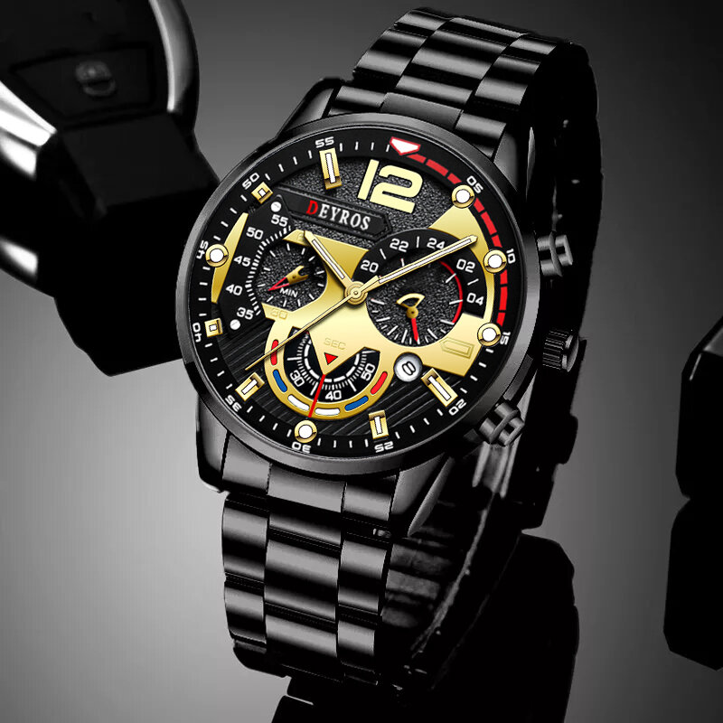 horloges mannen Horloges Voor Mannen Luxe Rvs Quartz Horloge Kalender Datum Lichtgevende Klok Man Casual Sport Lederen Horloge