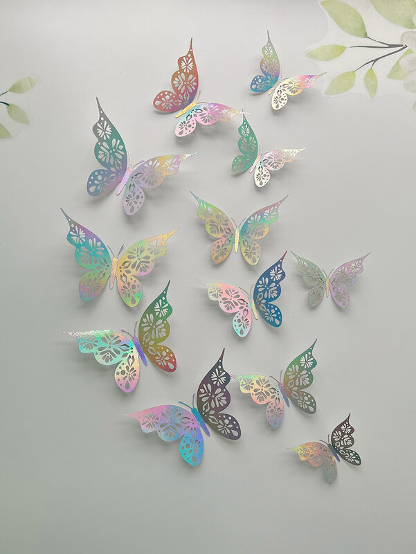 Autocollant mural papillon creux 3D, papier décoratif pour chambre à coucher, salon, maison, 12 pièces