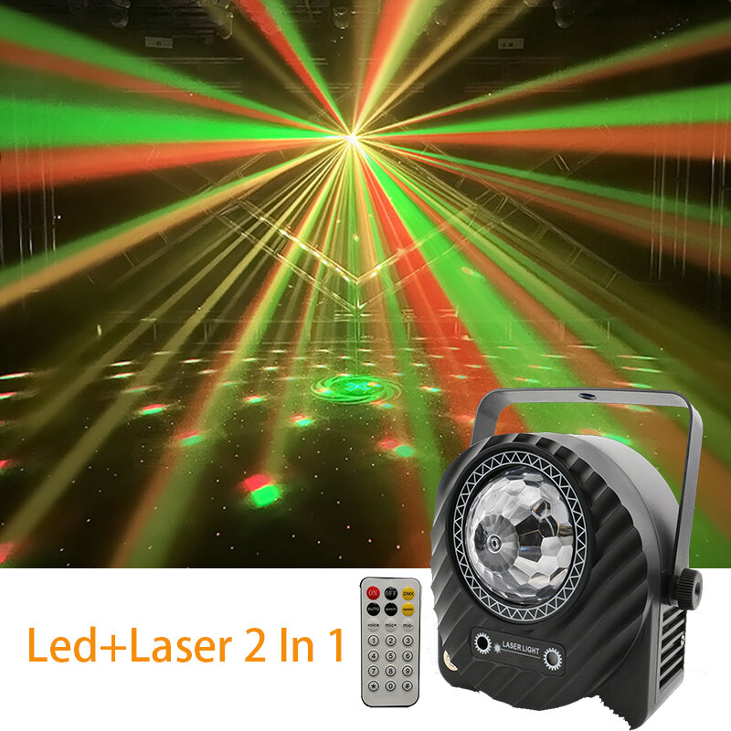 Dj luz led bola mágica de cristal com laser verde vermelho 2 efeito em 1 luz remoto led feixe de discoteca flor para festa de casamento do feriado