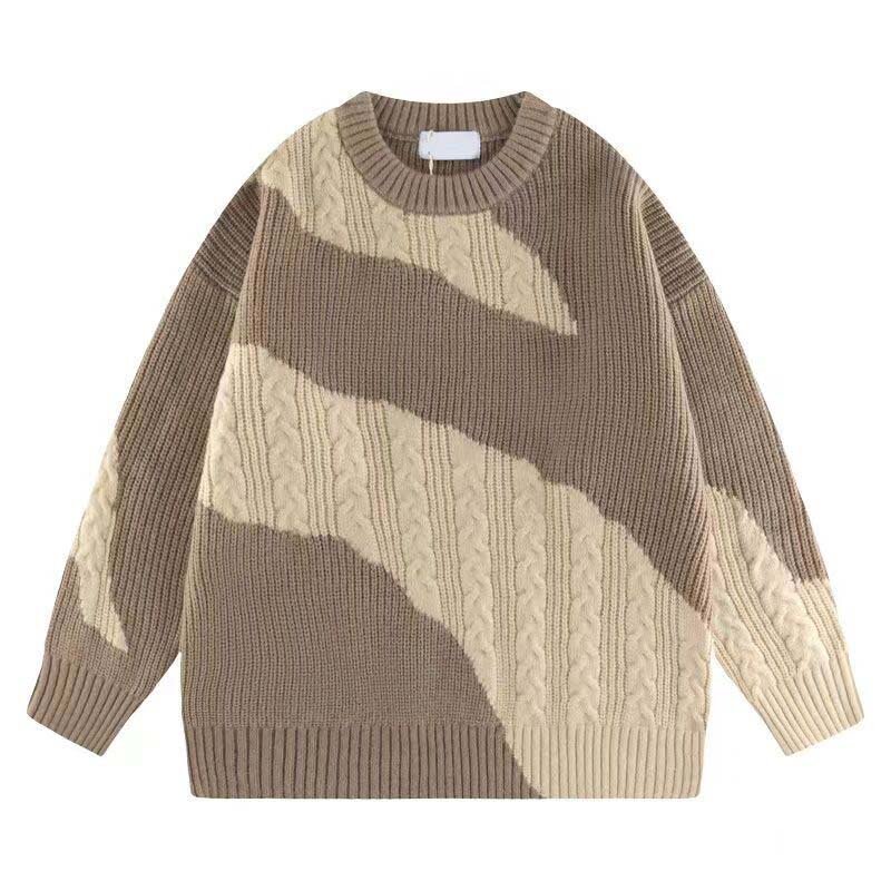 Pullove-suéter de cuello redondo puro para hombre, jersey de marca de moda urbana, diseño de sentido de costura en contraste, colección de otoño e invierno, 2022