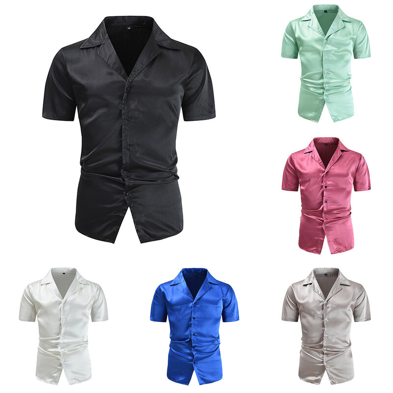 Summer Men\\\'s Shirt Shirt Button Down Collared Glossy Regular Short Sleeve Turn-down Comfy Fashion Hot Stylish
