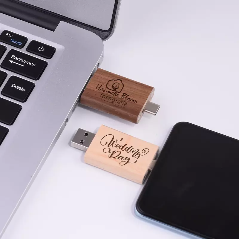 JASTER TYPE-C Wooden USB 3.0 Flash Drives 128GB Free custom logo Memory Stick With Box 64GB 32GB Pen Drive Creative Gift U disk