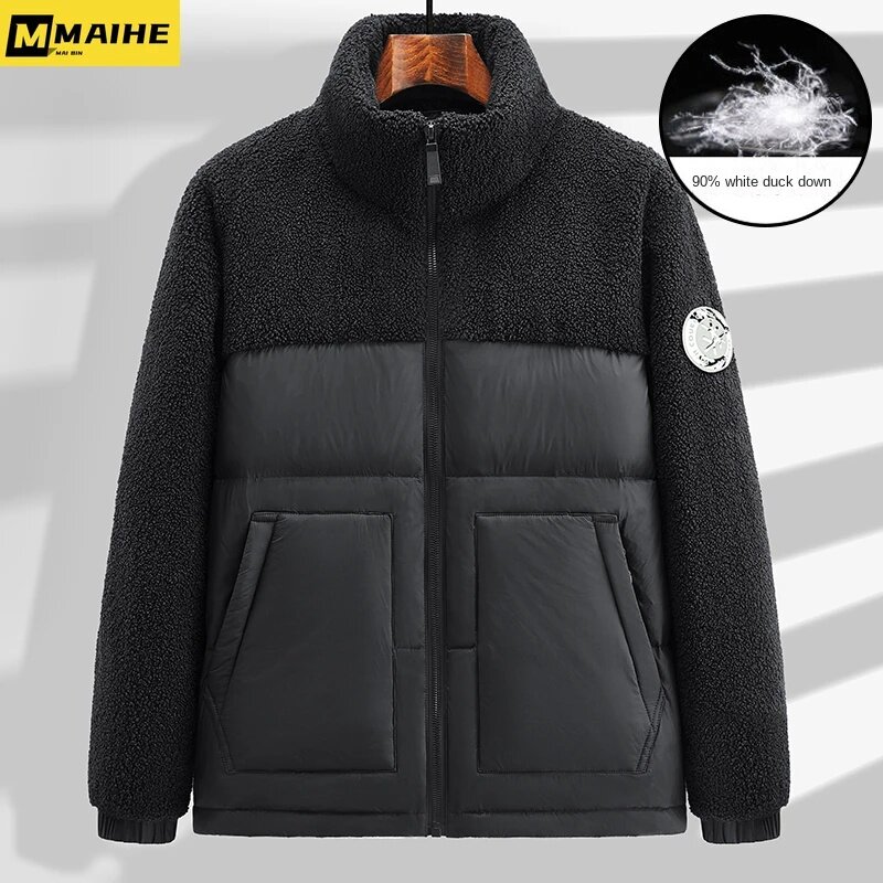 Winter 90% white duck down jacket men and women luxury brand lamb wool warm coat loose large size ski mountaineering down jacket