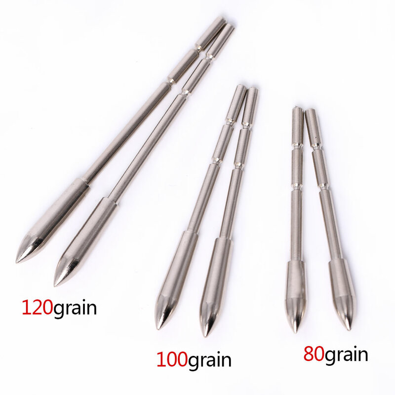 12 pces id 3.2mm arco e flecha cabeça de aço inoxidável inserir ponto de seta 80-120 grãos para id 3.2mm eixo