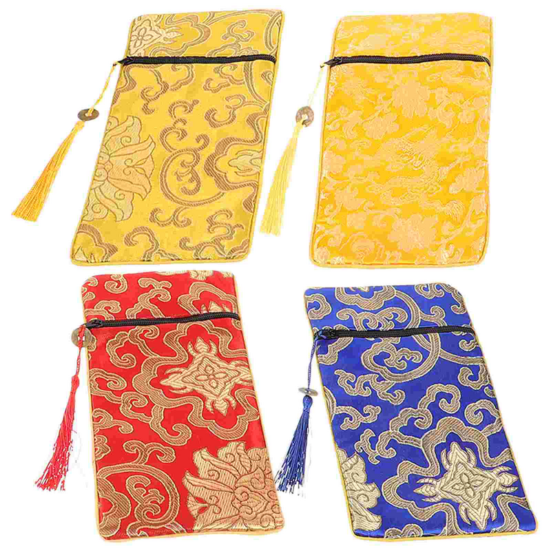 Bolsa de Sutra de tela tejida de 4 piezas, bolsas de viaje para escribir y envolver libros, brocado