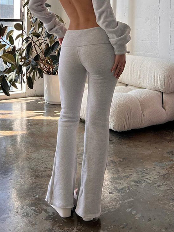 Weekeep Casual Solid Low Rise Trousers Women Basic Slim Fitness leggings Sweatpants Korean Fashion Streetwear y2k Flared Pants