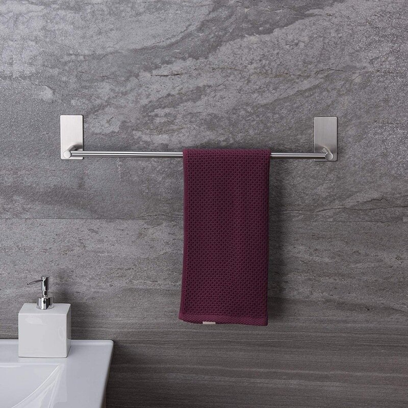Suporte de toalha auto-adesivo para banheiro, vara na parede, aço inoxidável Sticky Hanger, AT35, 16"