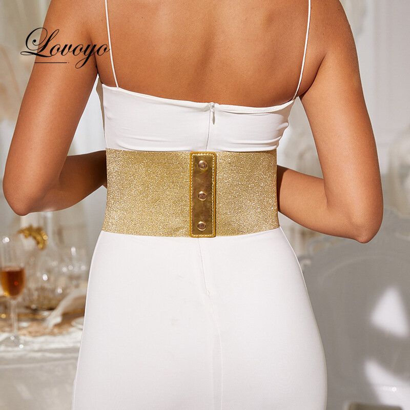 Goth abbigliamento gotico corsetto sottoseno cinture da donna corsetti dorati in pelle larga e luminosa elastica per cintura corsetto da allenamento in vita
