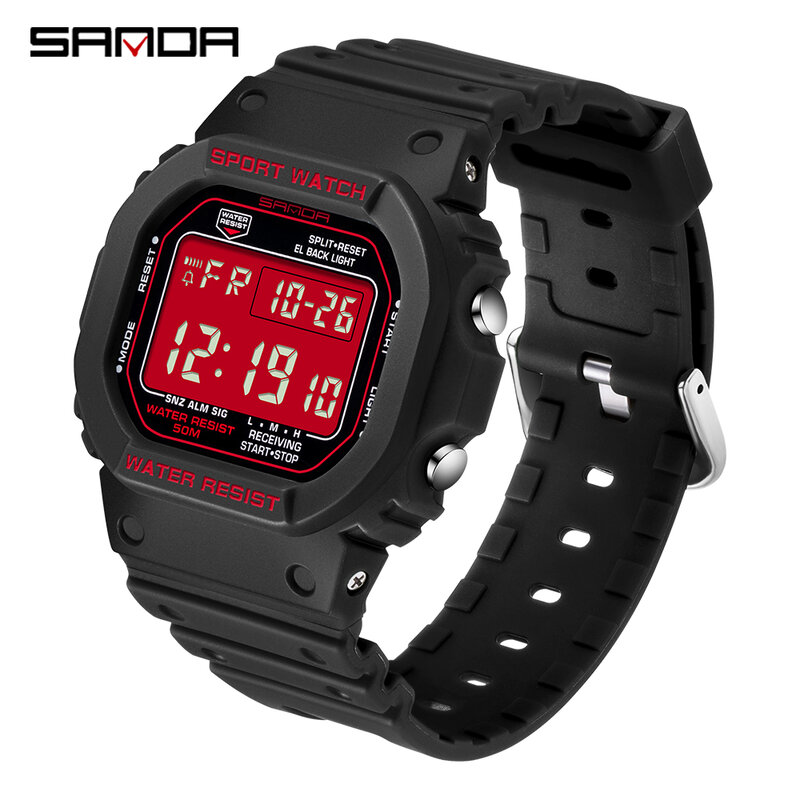 Relógio Digital Luminoso Impermeável Masculino SANDA, Relógio de pulso esportivo militar, 2107, Relógios masculinos