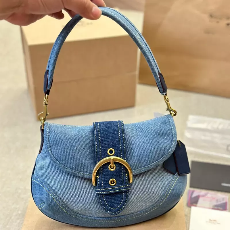 Elegante Denim Bag com caixa para mulheres, Designer Shoulder Bag, AAAA, alta qualidade