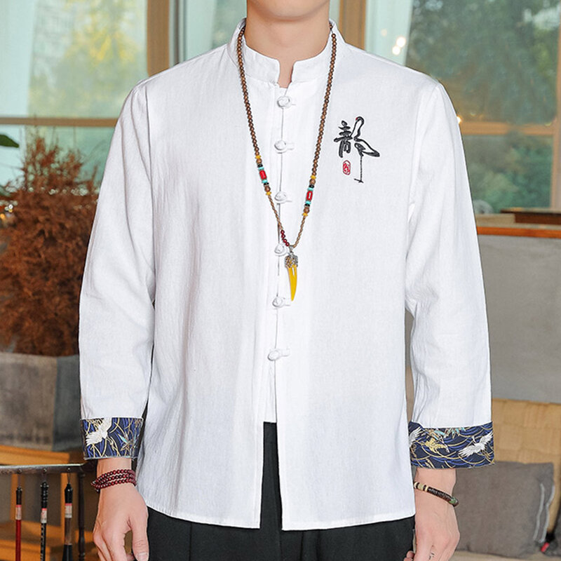 2023 New Chinese Style Stand Collar Tang Suit Linen Short-sleeved Shirt Men's Summer Thin Chinese Style Embroidered Shirt Coat