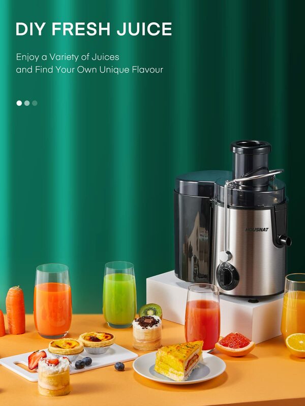 Juicer Fruit and Vegetables with 3-Speed Setting, 400 W Motor Quick Juicing, Cleaning Brush and Juicing Recipe Included,Silver