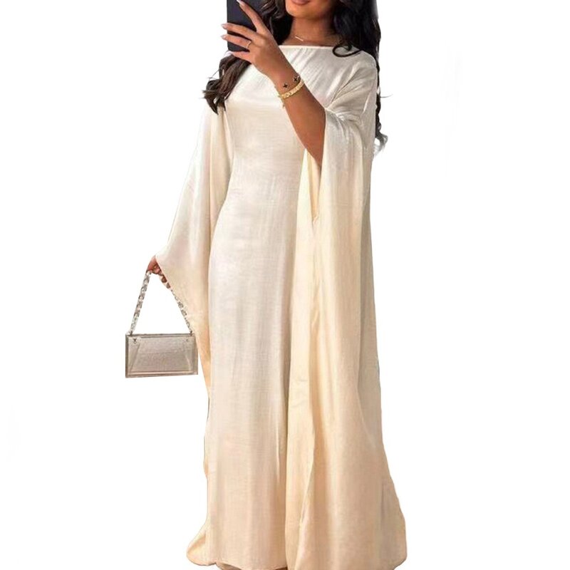 Women Dress 1pc Batwing Sleeve Casual Comfortable For Spring/Summer Long Dress Muslim Robe Oversized Polyester