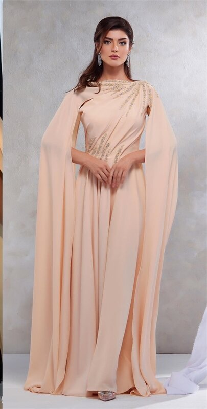 Ball Dress Evening Saudi Arabia Chiffon Beading Birthday A-line O-Neck Bespoke Occasion Gown Long Dresses