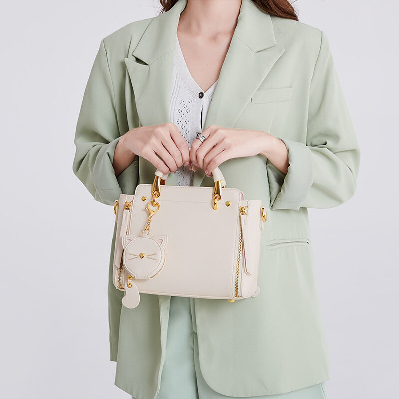 Bag High Shoulder Quality Cat Shaping Genuine Leather Soft Handbags For Women Casual Messenger Versatile Luxury Crossbody Y2k