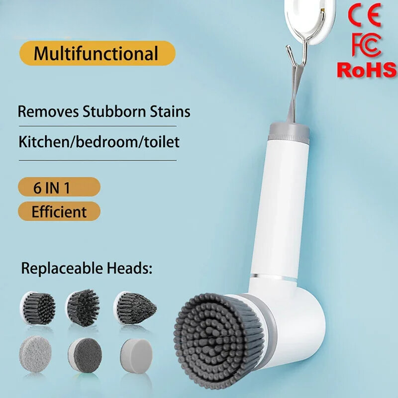 Electric Cleaning Brush Multifunctional Cordless Spin Scrubber With Replacement Heads Rechargeable Kitchen Cleaning Brush