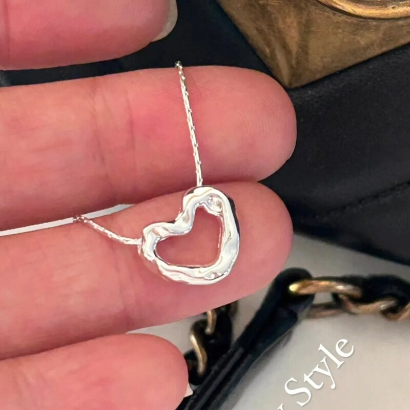 Collar con colgante de corazón de plata 925 para mujer, moda minimalista, collar con colgante de corazón de plata 925, joyería hermosa