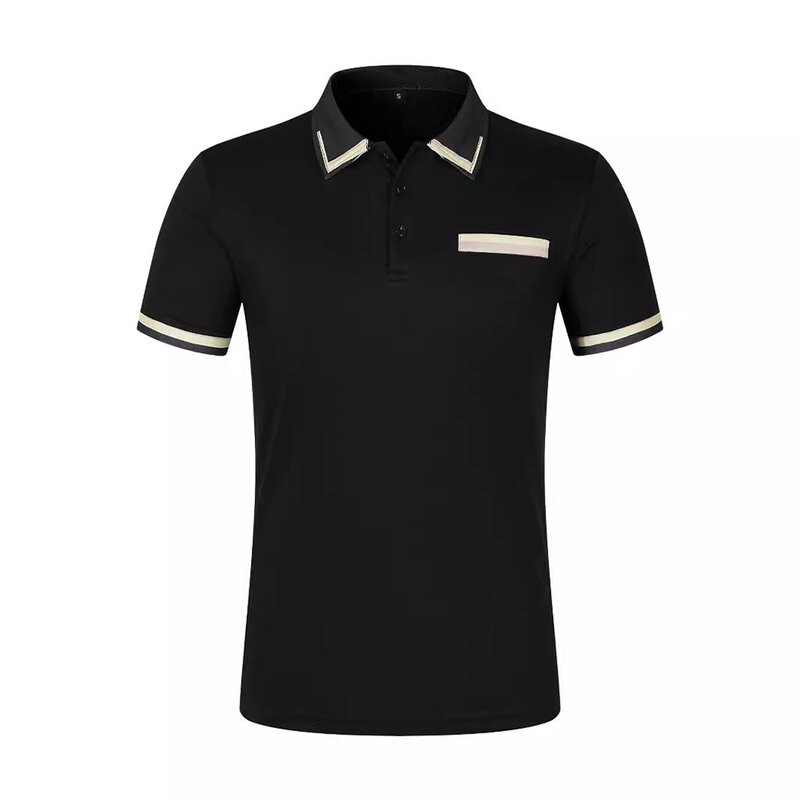 Мужская Повседневная футболка на пуговицах, черная удобная летняя футболка с короткими рукавами, отложным карманом и воротником