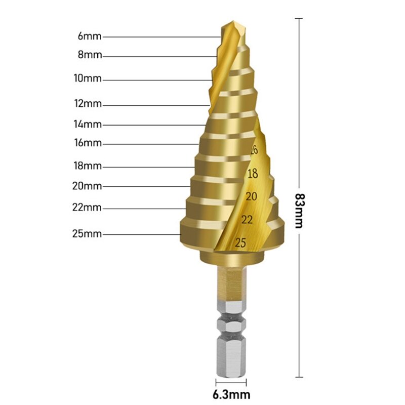6-25 mm pagodevormige trapkegelboor Spiraal zeskantschacht HSS voor titaniumcoating