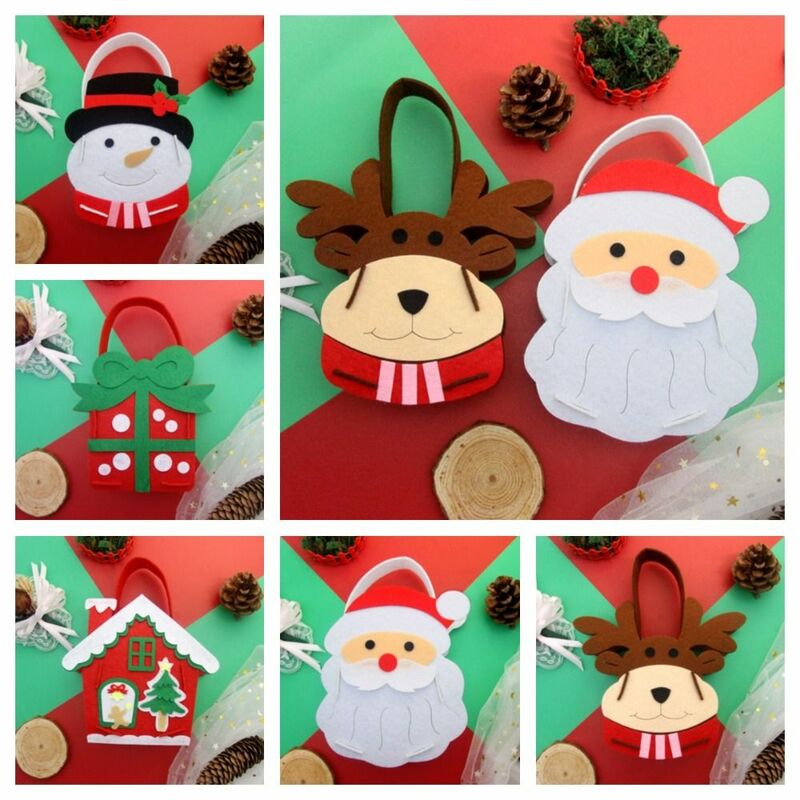 Portátil Tecido Não Tecido DIY Xmas Candy Bag, Alce Handbag, boneco de neve, Papai Noel House, Natal Toy Gift