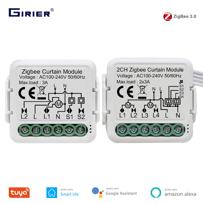 GIRIER Tuya zibee 3.0 وحدة التبديل الستار الذكية للستائر الدوارة مصراع المحرك الكهربائي 1/2 عصابة العمل مع أليكسا جوجل المنزل