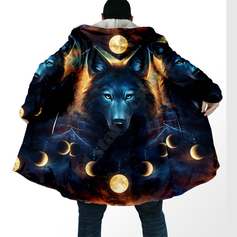Psychedelic Wolf 3D wszystko nadrukowane moda zima mężczyźni/kobiety płaszcze z kapturem polar wiatrówka Unisex Casual ciepły płaszcz