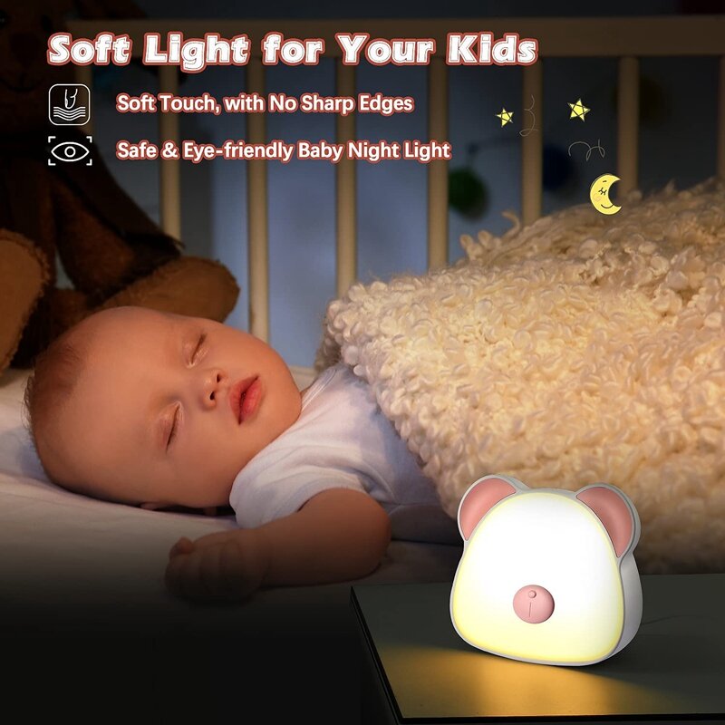 프로모션! 어린이용 충전식 프레스 컨트롤 LED 야간 조명, 색상 변경 모드 및 무단 조광 기능, 휴대용 야간 조명