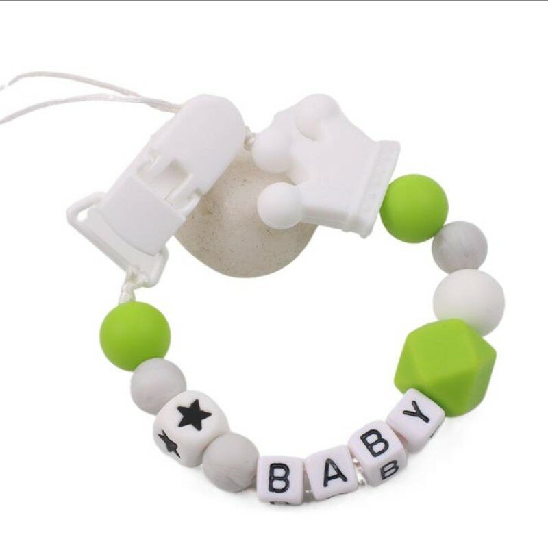 Handgemachte Personalisierte Name Baby Schnuller Clip Silikon Sterne Crown Dummy Kette Halter Neugeborenen Sicher Beißring