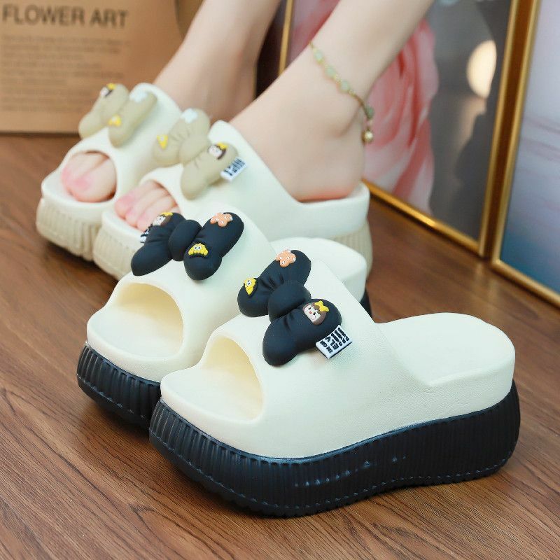 New 2024 White EVA Slippers with High Platform Women's Anti-odor Outdoor Slides Shoes Girls Cute Butterfly Knot elevator Shoes