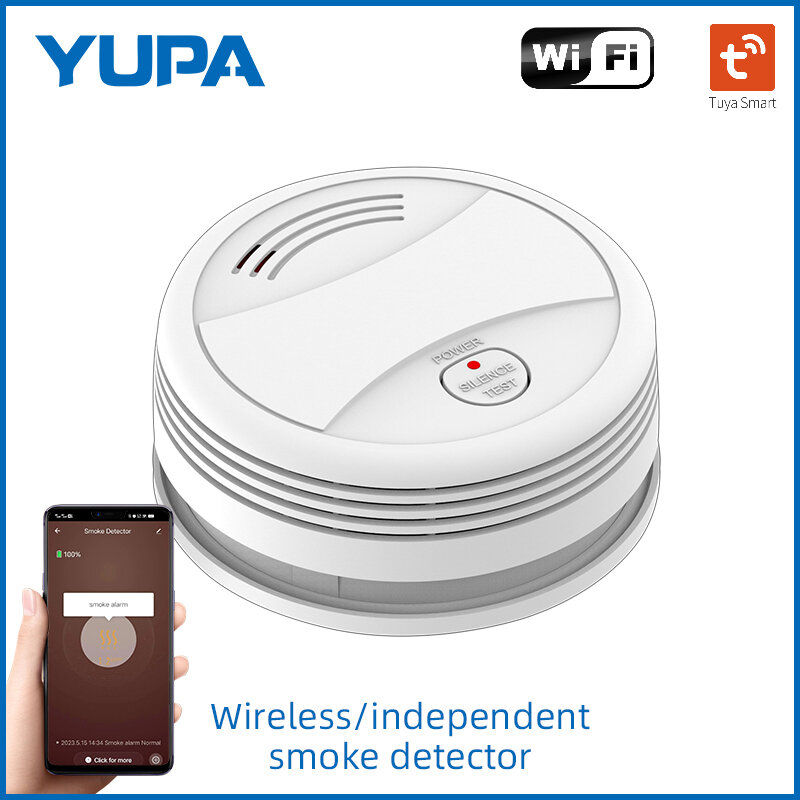 YUPA-Tuya Wi-Fi Fire Smoke Detector, Sistema de Alarme de Segurança para Jardim, Casa, Escritório, SmartLife APP Control, Alarme de Incêndio