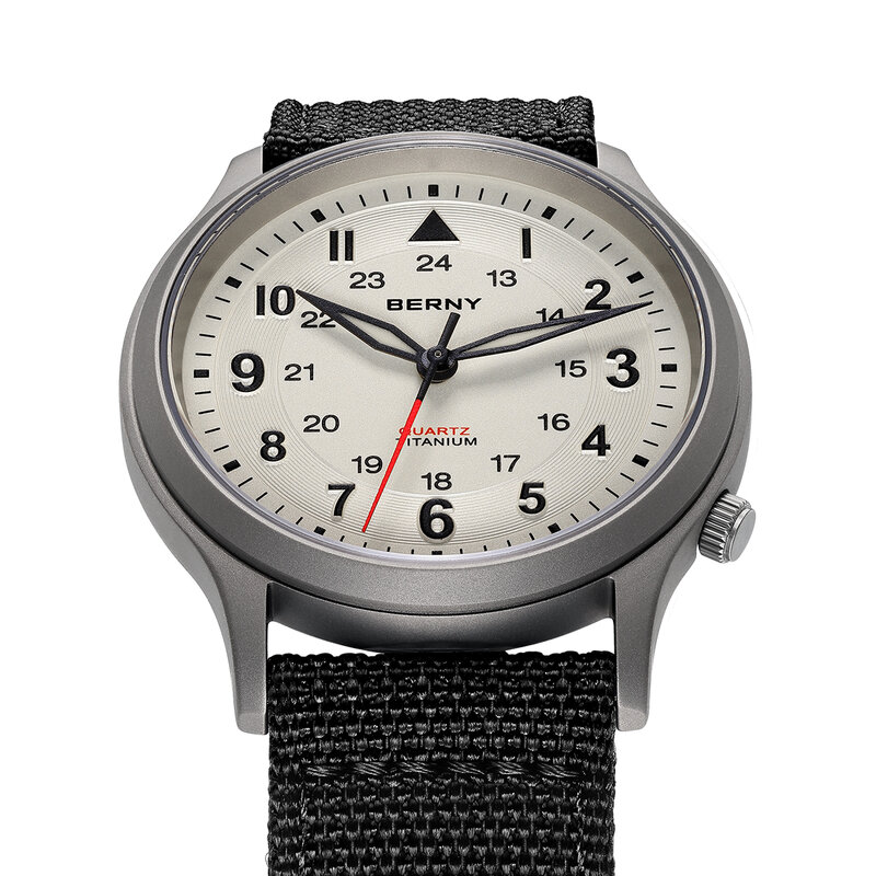 Berny titânio relógios para homens, relógio de pulso clássico quartzo exterior, relógio piloto de campo, fácil leitura, safira super luminosa, 5ATM